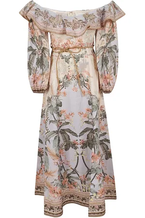 ZIMMERMANN Kjole, Dame, Flerfarvet, XS, Uld, Off-The-Shoulder Maxi Kjole