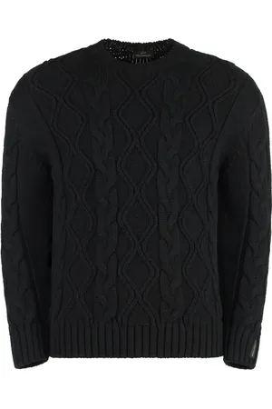 Paul & Shark Strik, Herre, Sort, S, Uld, Cable-Knit Uld Crew-Neck Sweater