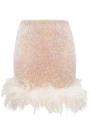 SANTA BRANDS Nederdel, Dame, Hvid, XS/S, Hvid Mesh Mini Nederdel med Fjer