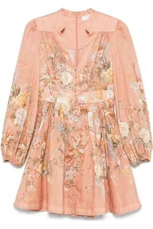 ZIMMERMANN Kjole, Dame, Flerfarvet, S, Tallow Plunge Mini Kjole
