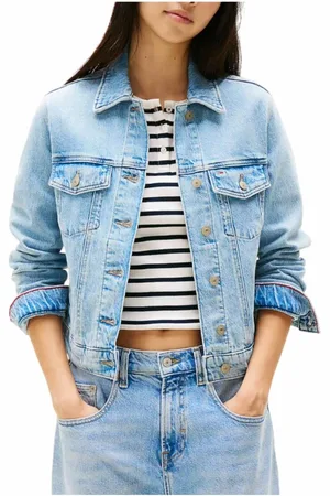 Tommy Hilfiger Jakke, Dame, Blå, L, Denim, Klassisk Trucker Denim Jakke