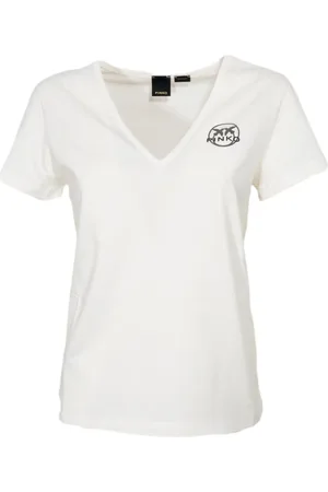 Pinko Top, Dame, Hvid, XS, Bomuld, Kortærmet T-shirt i bomuldsjersey
