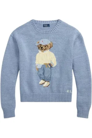 Ralph Lauren Strik, Dame, Blå, M, Bomuld, Elegant Polo Bear Strik Trøje