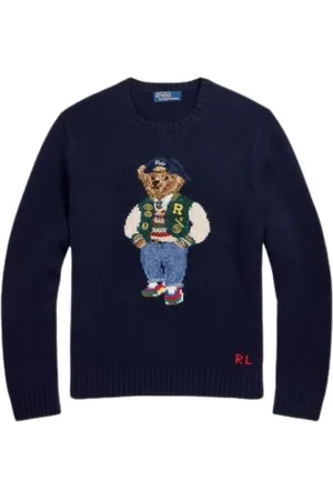 Ralph Lauren Strik, Herre, Blå, L, Bomuld, Kashmir Polo Bear Sweater