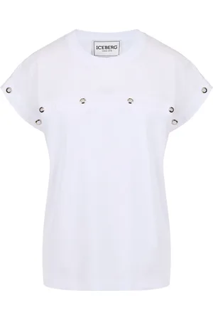 Iceberg Top, Dame, Hvid, XS, Uld, Hvid T-shirt med Chintz Poplin Detalje