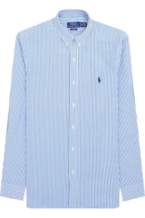 Ralph Lauren Skjorte, Herre, Blå, 2XL, Bomuld, Stribet skjorte med logo broderi