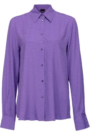 Pinko Bluser & Skjorter, Dame, Lilla, S, Jacquard Silk Skjorte med Logo Design