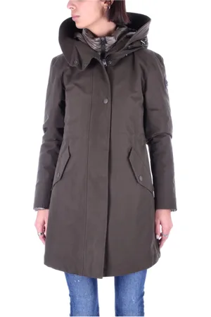 Woolrich Frakke, Dame, Grøn, M, Uld, Hættefrakke med Logo - Knaplukning