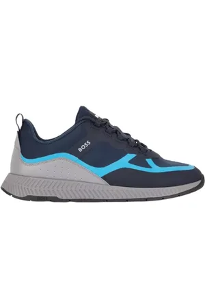 HUGO BOSS Sko, Herre, Blå, 41 EU, Bomuld, Baskets Tittanium Open Sneakers