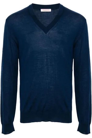 VALENTINO GARAVANI Strik, Herre, Blå, 2XL, Uld, Vlogo Signature V-neck Sweater