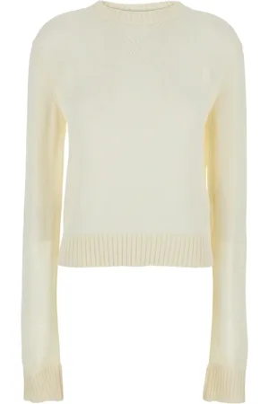 Jil Sander Strik, Dame, Hvid, L, Bomuld, Hvid Crewneck Sweater med Logo Broderi