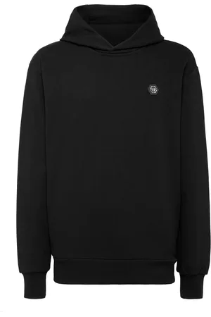 Philipp Plein Sweathshirts & Hoodies, Herre, Sort, XL, Bomuld, logo-patch langærmet hættetrøje