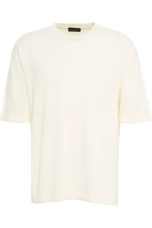 Roberto Collina Top, Herre, Hvid, L, Uld, Hvid Tekstureret Crew Neck T-shirt