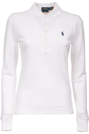 Ralph Lauren Top, Dame, Hvid, L, Bomuld, Elastisk bomulds langærmet polo