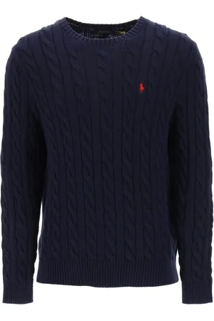 Ralph Lauren Strik, Herre, Blå, L, Bomuld, Bomulds Kabelstrik Crew-Neck Sweater