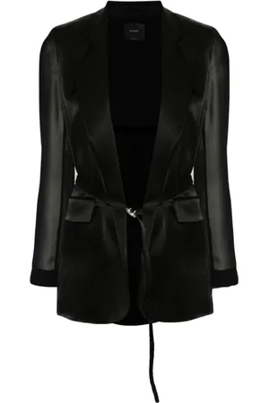 Pinko Jakke, Dame, Sort, L, Uld, Skinnende Blazer med Transparente Ærmer