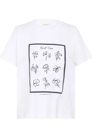 Part Two Top, Dame, Hvid, M, Bomuld, Hvid Navy Frame Print T-shirt