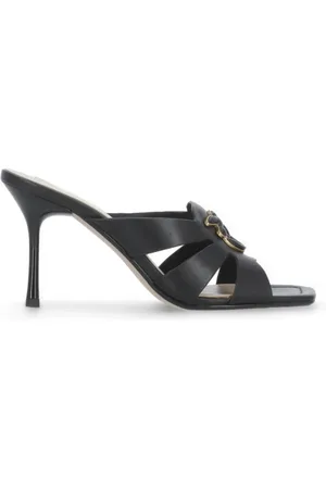 Pinko Sko, Dame, Sort, 38 EU, Læder, Nappa Læder Sandaler med Hæl og Fugle-detalje