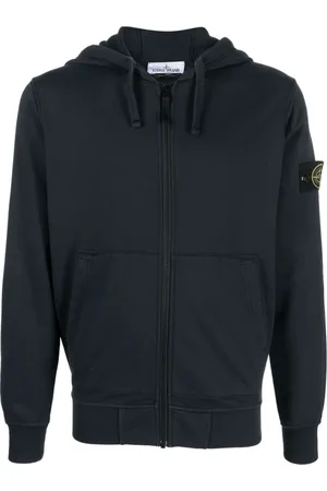 Stone Island Sweathshirts & Hoodies, Herre, Blå, S, Bomuld, Blå Hættetrøje med Lynlås