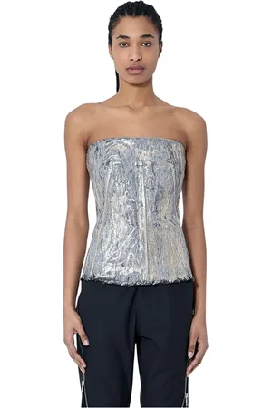Rick Owens Top, Dame, Gul, XS, Denim, Metallic Coated Denim Bustier Top