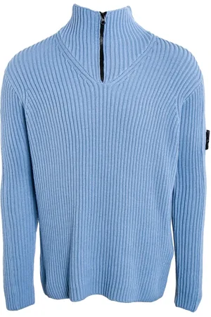 Stone Island Strik, Herre, Blå, 2XL, Half-Zip Rollneck Sweater