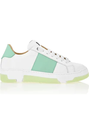 Philipp Plein Sko, Herre, Grøn, 39 EU, Læder, Læder Lo-Top Sneakers Monogram