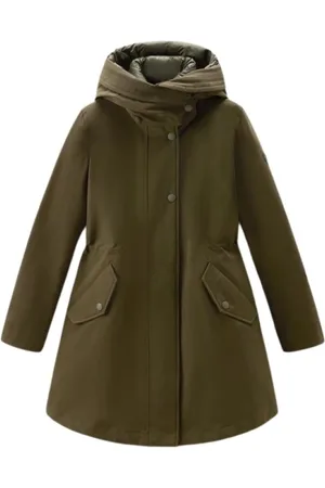 Woolrich Frakke, Dame, Grøn, XS, Uld, Grøn Hættefrakke med Aftagelig Inderjakke