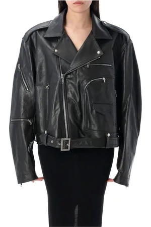 Rick Owens Jakke, Dame, Sort, ONE SIZE, Læder, Sort læder Cropped Jumbo Bauhaus Stooge