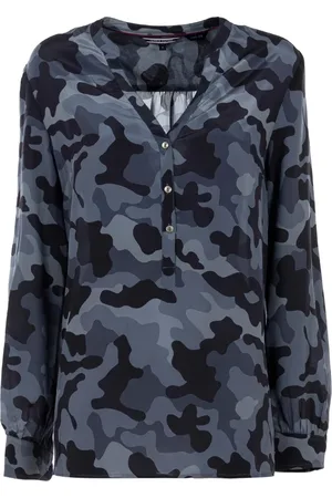 Tommy Hilfiger Bluser & Skjorter, Dame, Blå, M, Polyester, Camo Print Bluse