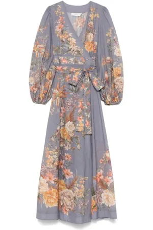 ZIMMERMANN Kjole, Dame, Flerfarvet, M, Bomuld, Wrap Midi Kjole