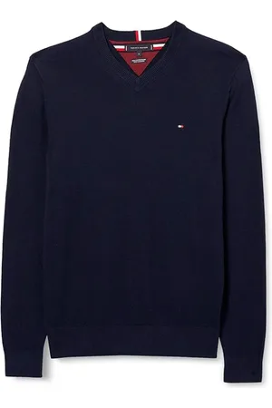 Tommy Hilfiger Strik, Herre, Blå, XL, Cashmere, Cotton Cashmere V-Neck Jumper