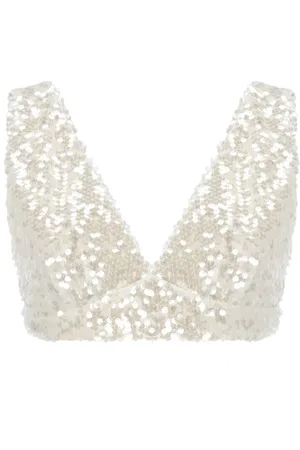 Serafini Top, Dame, , M, Elfenbensfarvet Sequin V-hals Ærmeløs Top