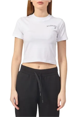 John Richmond Top, Dame, Hvid, S, Bomuld, Hvid Cropped T-shirt med Logo