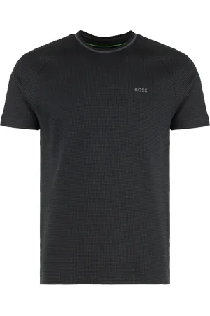 HUGO BOSS Top, Herre, Sort, S, Bomuld, Ribstrikket T-shirt med Rund Hals i Bomuld