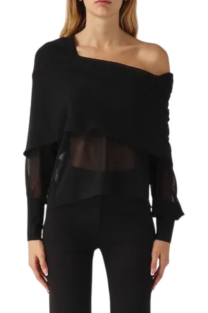 Pinko Top, Dame, Sort, M, Polyester, Fluid Line Sort Skjorte med Bred Krave