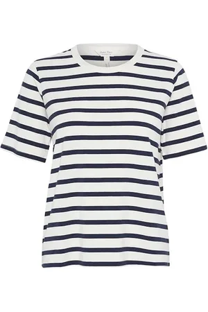 Part Two Top, Dame, Flerfarvet, 2XL, Bomuld, Stribet Tee Navy White Ratanipw