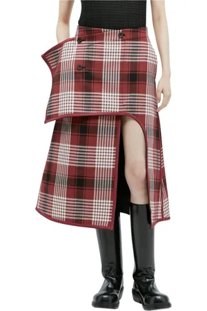 Issey Miyake Nederdel, Dame, Rød, M, Bomuld, Counterpoint Check Wraparound Skirt