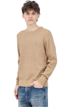 Tommy Hilfiger Strik, Herre, Brun, S, Bomuld, Brun Crewneck Sweater med sildebensmønster