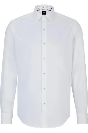 HUGO BOSS Skjorte, Herre, Hvid, 5XL, Bomuld, Regular Fit Easy-Iron bomuldspoplin skjorte