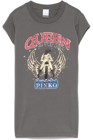 Pinko Top, Dame, Grå, XS, Uld, Grafisk Print Grå T-shirts og Polos