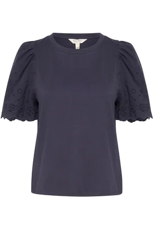 Part Two Top, Dame, Blå, XL, Bomuld, Holed Pattern Tee After Midnight