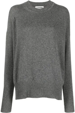 Jil Sander Strik, Dame, Grå, M, Cashmere, Rundhalset grå sweater