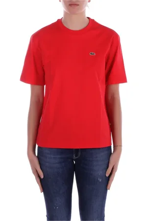 Lacoste Top, Dame, Rød, S, Bomuld, Rød Logo Front T-shirt Polos