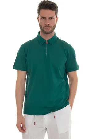 Kiton Top, Herre, Grøn, XL, Bomuld, Half Zip Polo Shirt