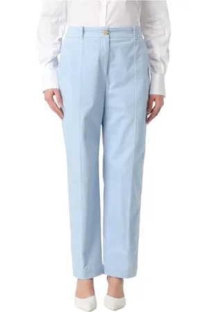 HUGO BOSS Bukser, Dame, Blå, 3XL, Bomuld, Wide Leg Bomuldsbukser