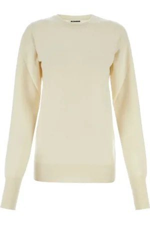 Jil Sander Strik, Dame, Hvid, XS, Cashmere, Elfenbensfarvet Cashmere Sweater