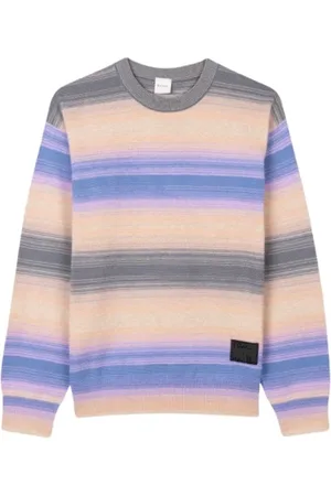 Paul Smith Strik, Herre, Grå, M, Bomuld, Stribet bomulds crewneck sweater