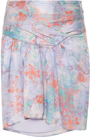 IRO Nederdel, Dame, Flerfarvet, XS, Satin, Lilac Abstrakt Mønstret Silkenederdel