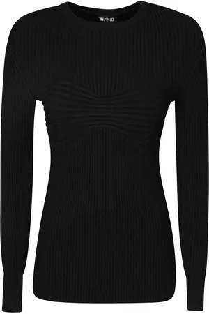 Tom Ford Top, Dame, Sort, S, Polyester, Ribstrikket sweater med rund hals