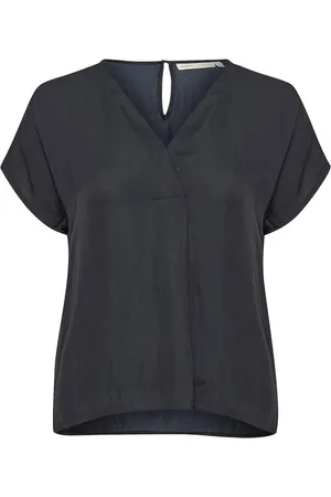 INWEAR Bluser & Skjorter, Dame, Blå, M, Polyester, Marineblå Kortærmet V-hals Top